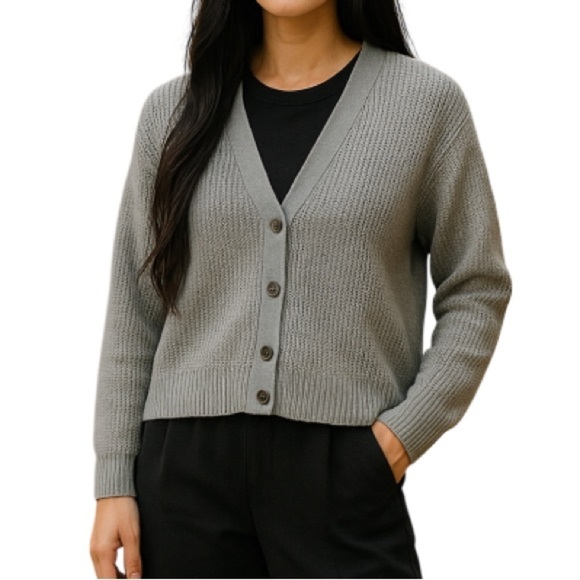 Old Navy Sweaters - Old Navy Mesh Knit Cardigan Sweater Light Grey Cotton V-Neck Long Sleeve L